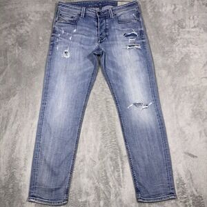 Diesel Larkee-Beex Jeans Men 33x30 Blue Straight Leg Tapered LightWash Distress